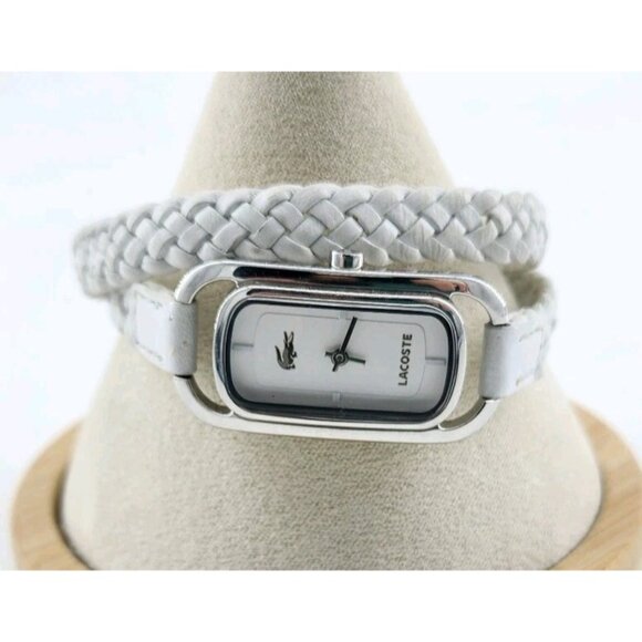 Lacoste Jewelry - LACOSTE Stainless Steel Wristwatch White Braided‎ Genuine Leather Band Working